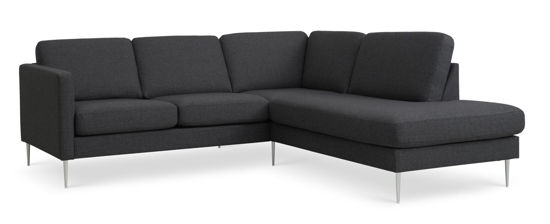 Ask Sæt Lille Sofa Højre Chaiselong Antracitgrå Polyester Stof Børstet Aluminium på Afbetaling