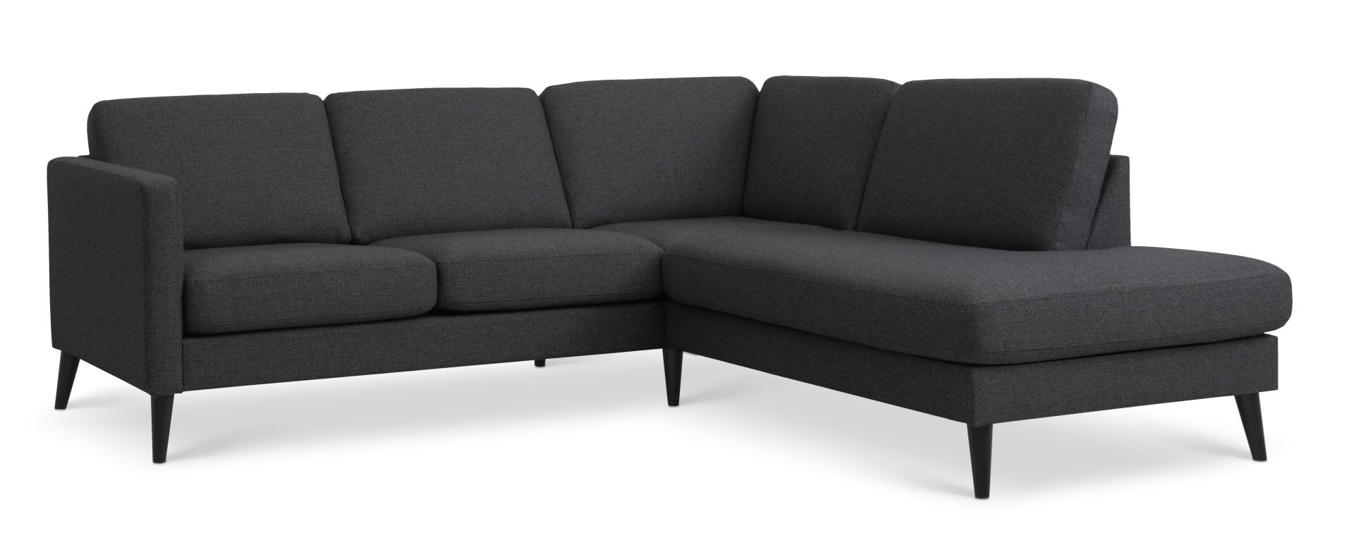Ask Sæt Lille Sofa Højre Chaiselong Antracitgrå Polyester Stof Sort Træ på Afbetaling