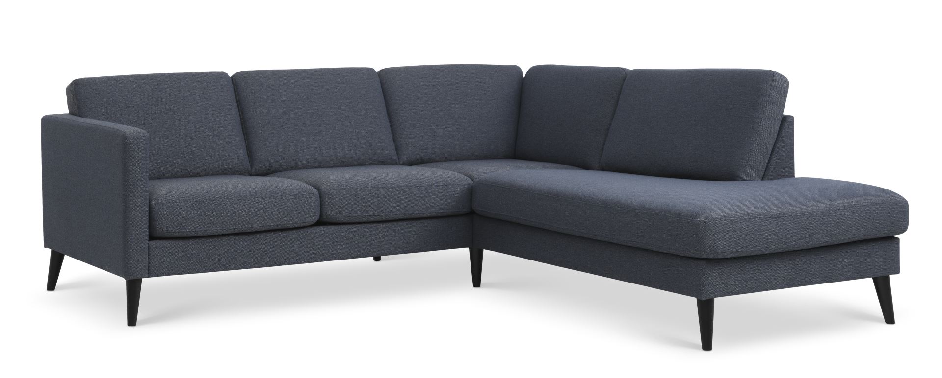 Ask Sæt Lille Sofa Højre Chaiselong Navy Blå Polyester Stof Sort Træ på Afbetaling