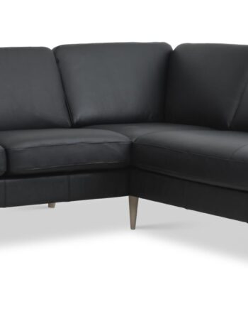 Ask Sæt Lille Sofa Højre Chaiselong Sort Semianilin Læder Natur Træ på Afbetaling