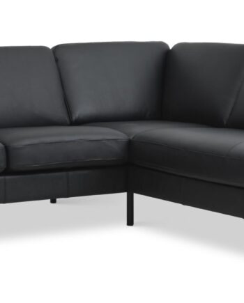 Ask Sæt Lille Sofa Højre Chaiselong Sort Semianilin Læder Sort Metal på Afbetaling
