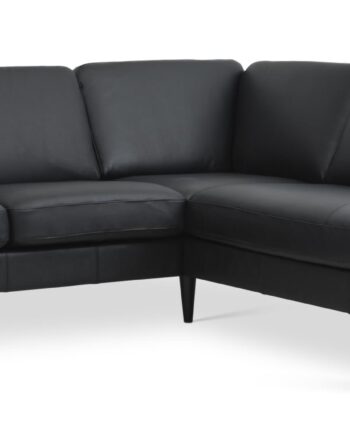 Ask Sæt Lille Sofa Højre Chaiselong Sort Semianilin Læder Sort Træ på Afbetaling