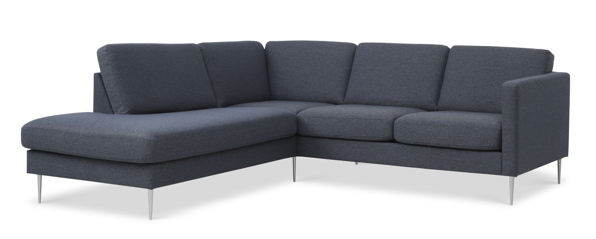 Ask Sæt Lille Sofa Venstre Chaiselong Navy Blå Polyester Stof Børstet Aluminium på Afbetaling