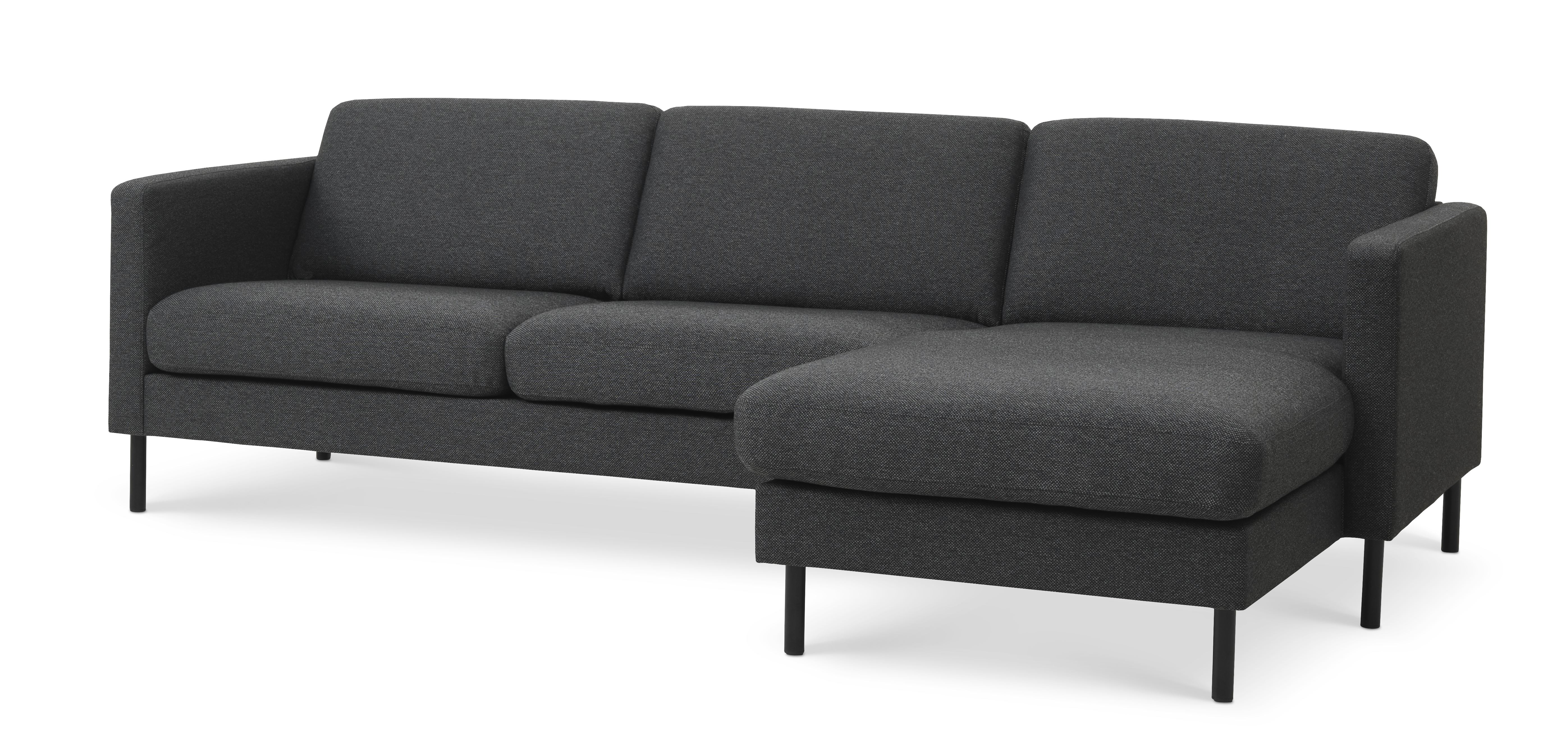 Ask Sæt Sofa Chaiselong Antracitgrå Polyester Stof Sort Metal på Afbetaling