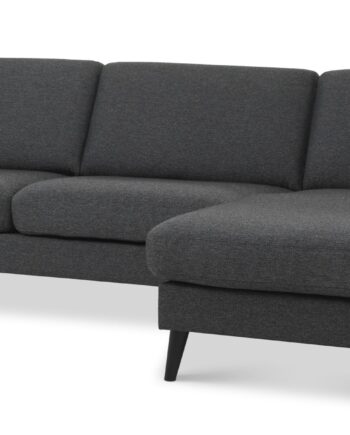 Ask Sæt Sofa Chaiselong Antracitgrå Polyester Stof Sort Træ på Afbetaling