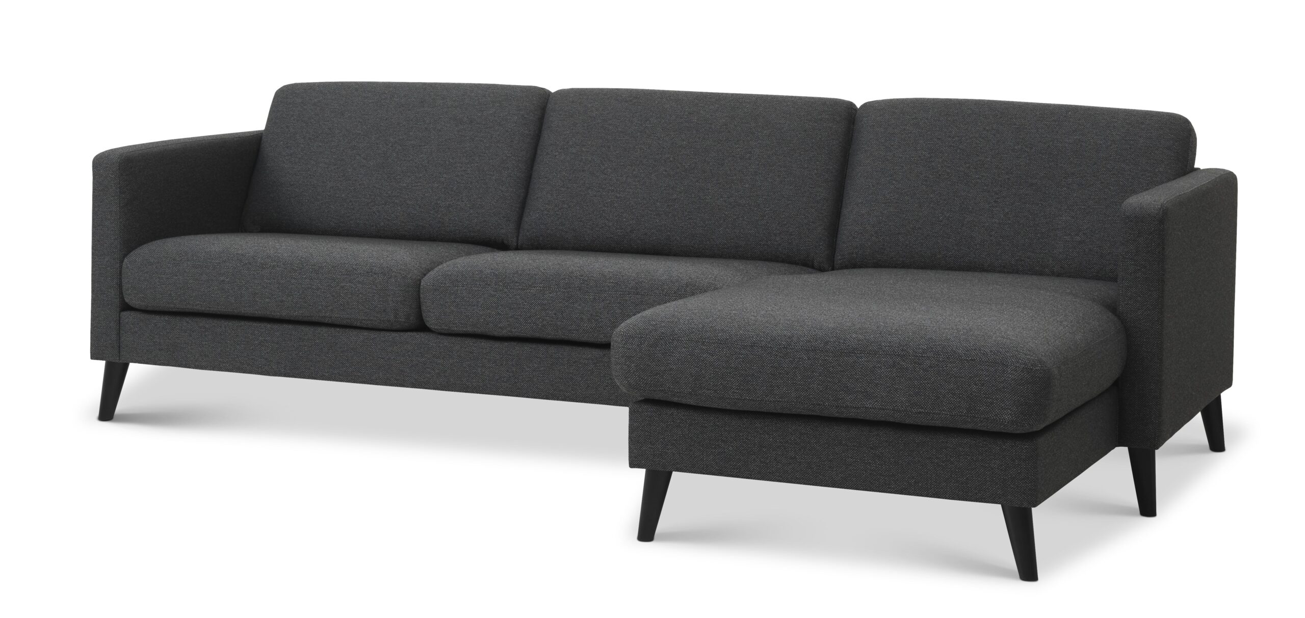 Ask Sæt Sofa Chaiselong Antracitgrå Polyester Stof Sort Træ på Afbetaling