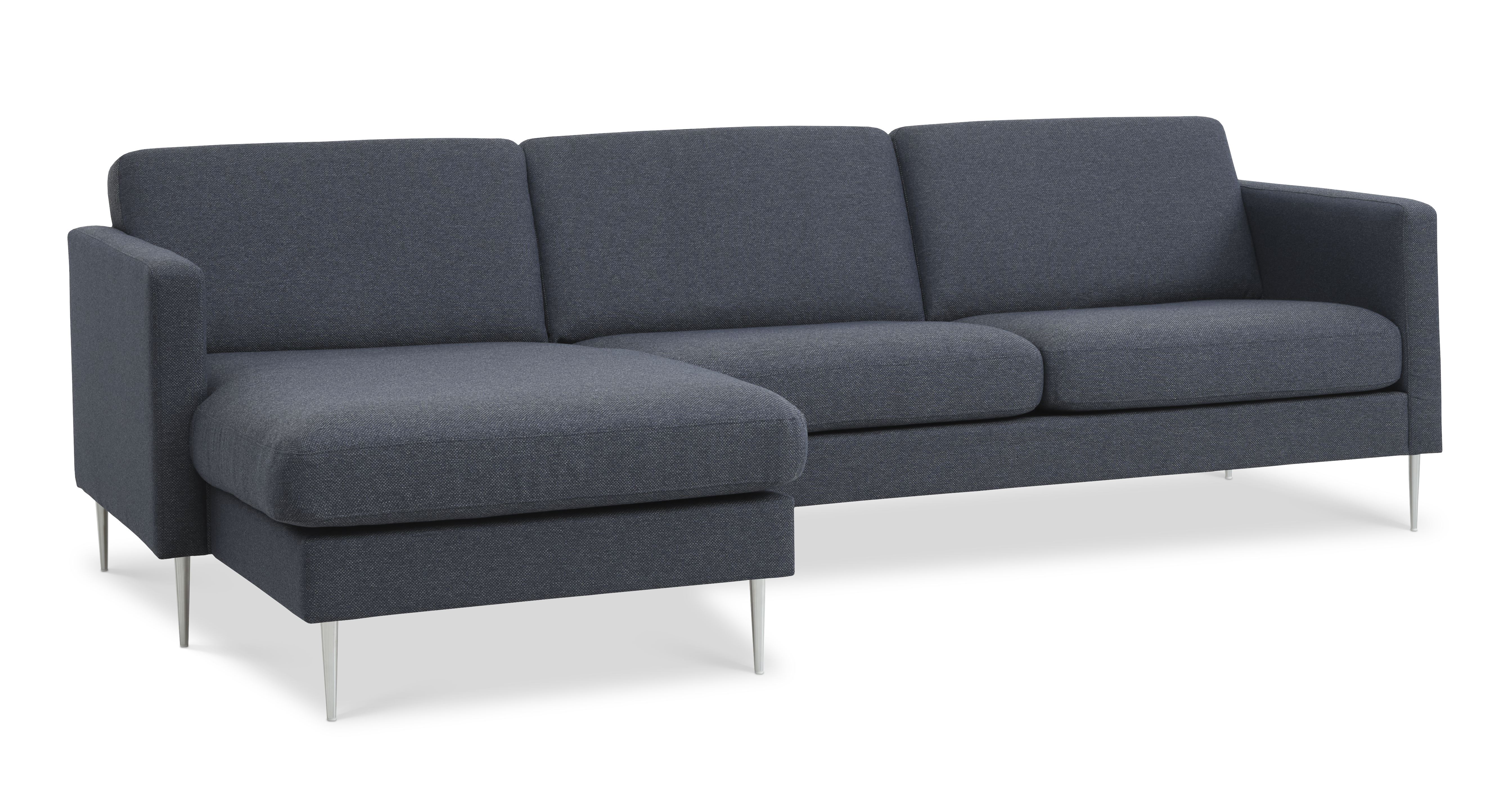 Ask Sæt Sofa Chaiselong Navy Blå Polyester Stof Børstet Aluminium på Afbetaling