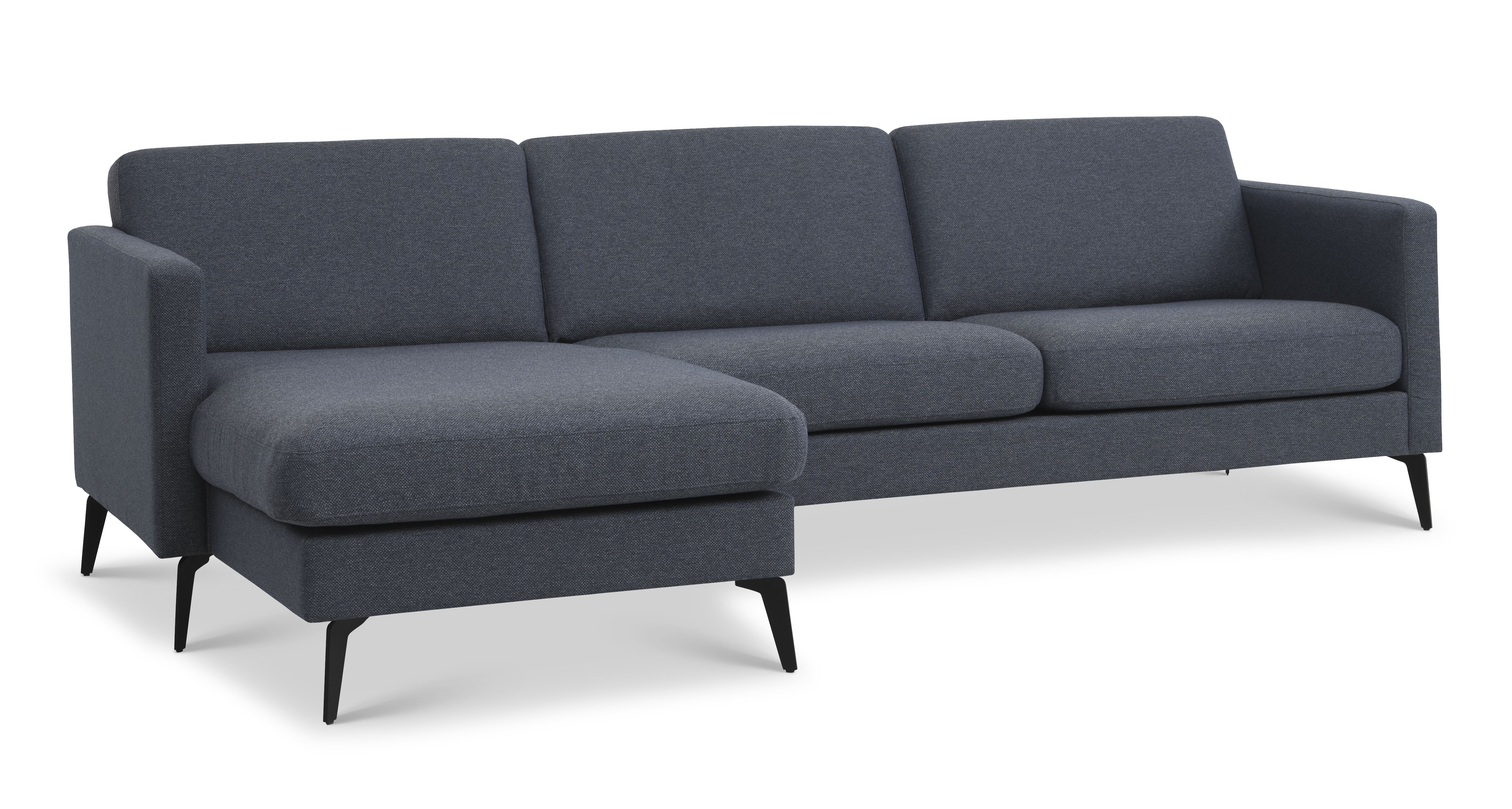 Ask Sæt Sofa Chaiselong Navy Blå Polyester Stof Eiffel Ben på Afbetaling