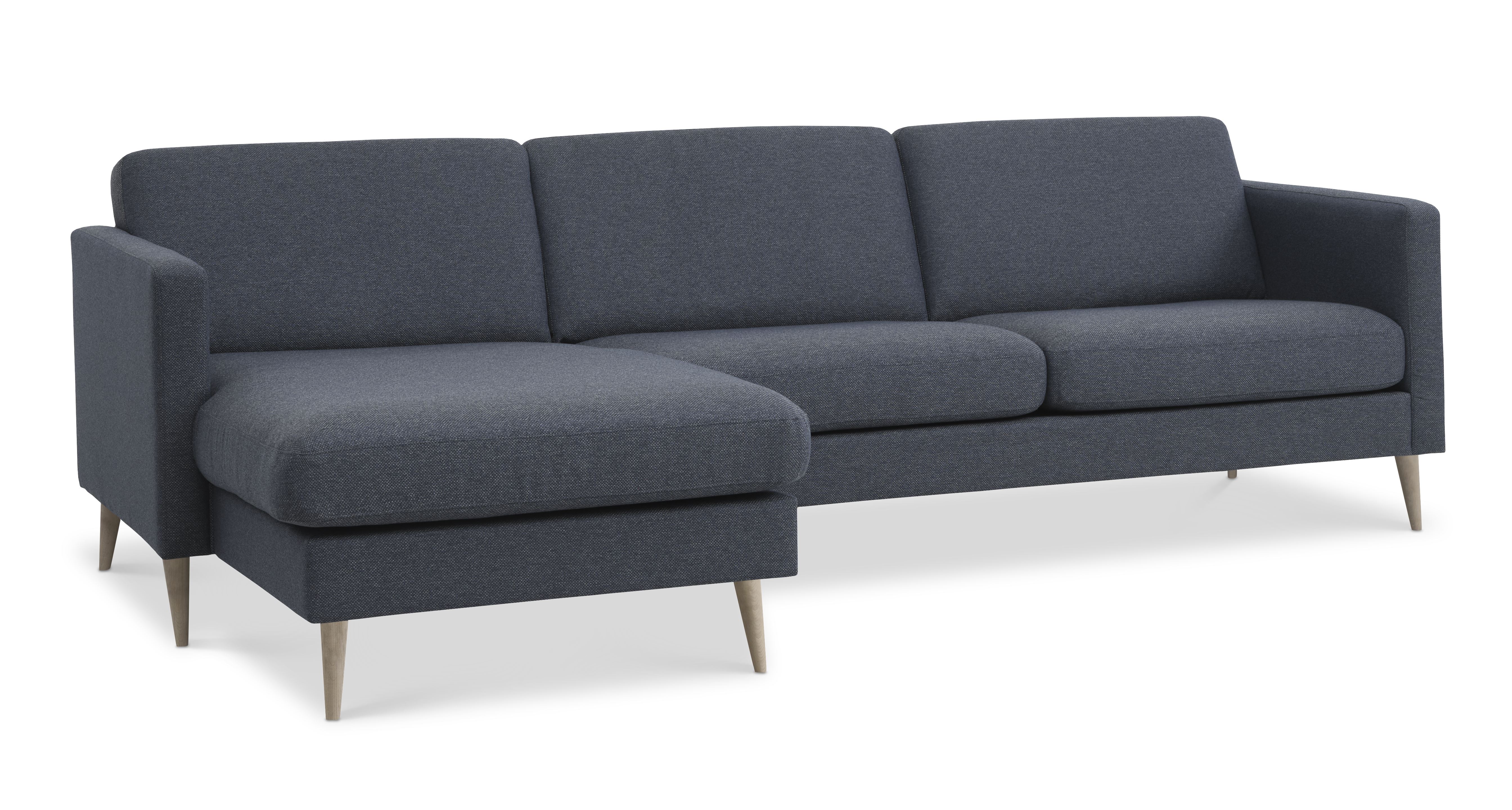 Ask Sæt Sofa Chaiselong Navy Blå Polyester Stof Natur Træ på Afbetaling