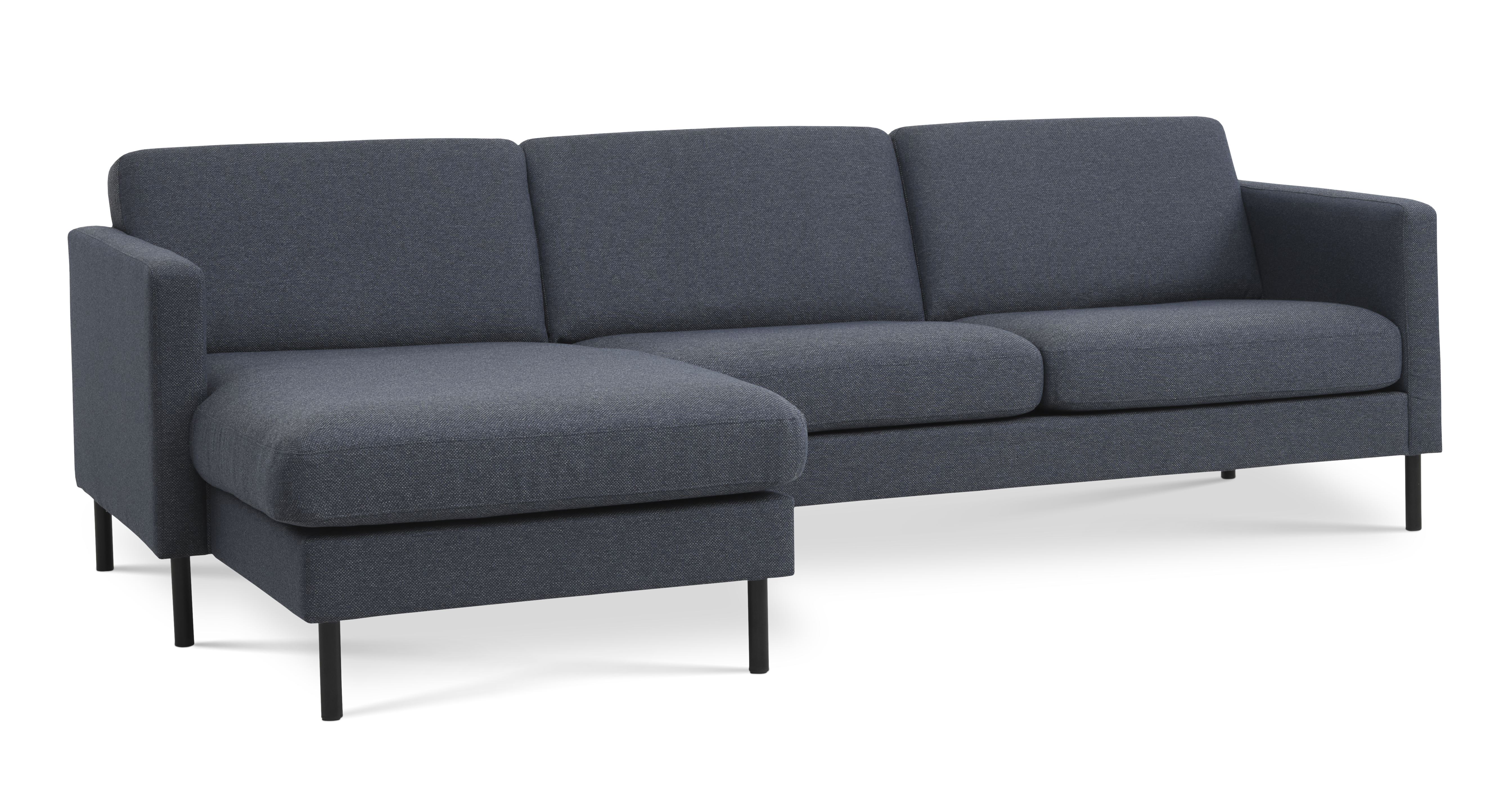 Ask Sæt Sofa Chaiselong Navy Blå Polyester Stof Sort Metal på Afbetaling