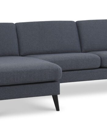 Ask Sæt Sofa Chaiselong Navy Blå Polyester Stof Sort Træ på Afbetaling