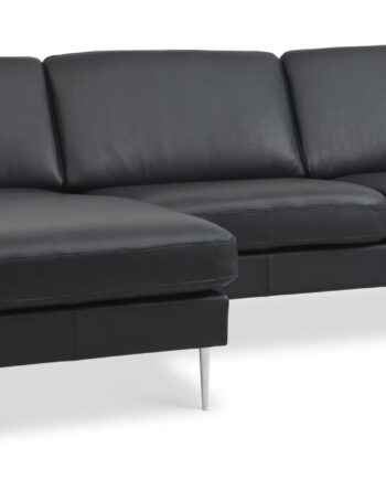 Ask Sæt Sofa Chaiselong Sort Semianilin Læder Børstet Aluminium på Afbetaling