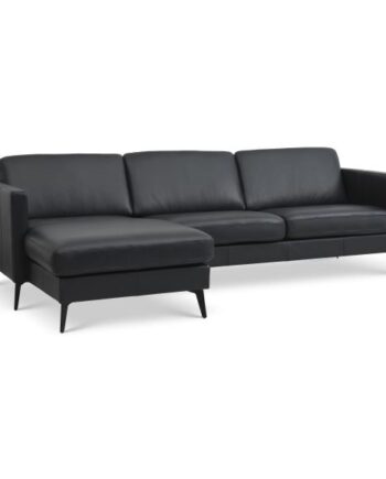 Ask Sæt Sofa Chaiselong Sort Semianilin Læder Eiffel Ben på Afbetaling