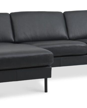 Ask Sæt Sofa Chaiselong Sort Semianilin Læder Sort Metal på Afbetaling