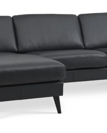 Ask Sæt Sofa Chaiselong Sort Semianilin Læder Sort Træ på Afbetaling
