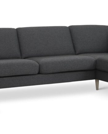 Ask Sæt Sofa Højre Chaiselong Antracitgrå Polyester Stof Natur Træ på Afbetaling