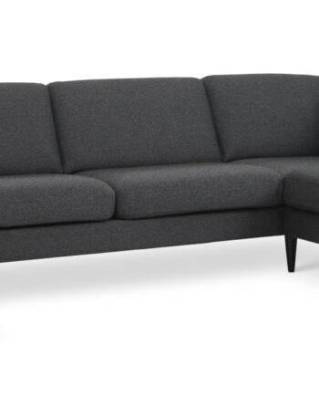 Ask Sæt Sofa Højre Chaiselong Antracitgrå Polyester Stof Sort Træ på Afbetaling