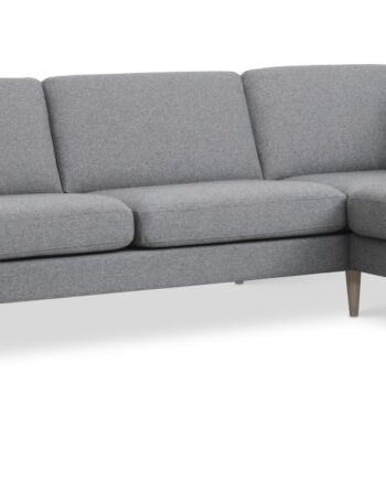 Ask Sæt Sofa Højre Chaiselong Lys Granitgrå Polyester Stof Natur Træ på Afbetaling
