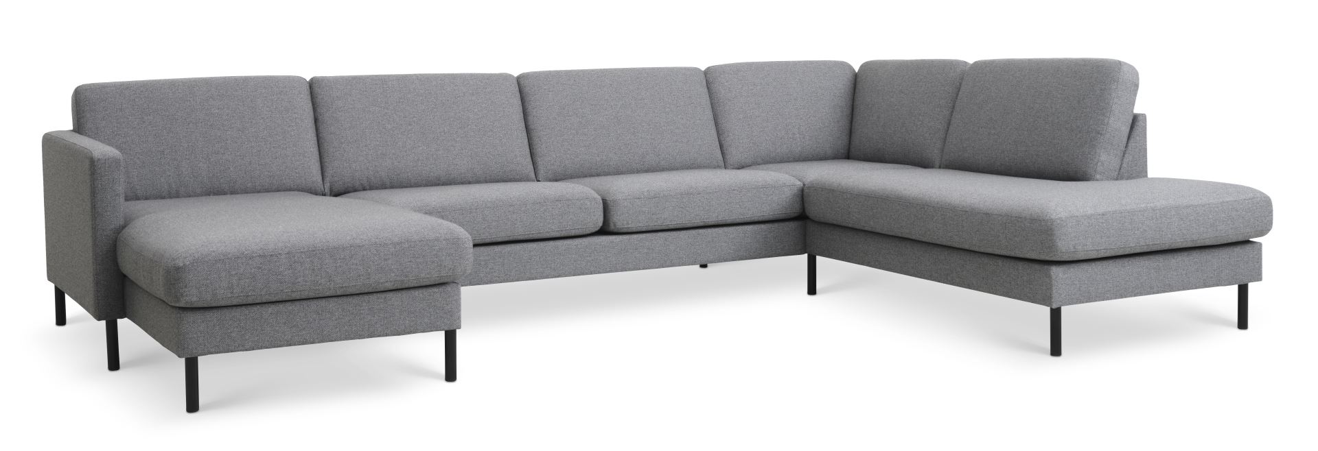 Ask Sæt Sofa Højre Chaiselong Lys Granitgrå Polyester Stof Sort Metal på Afbetaling