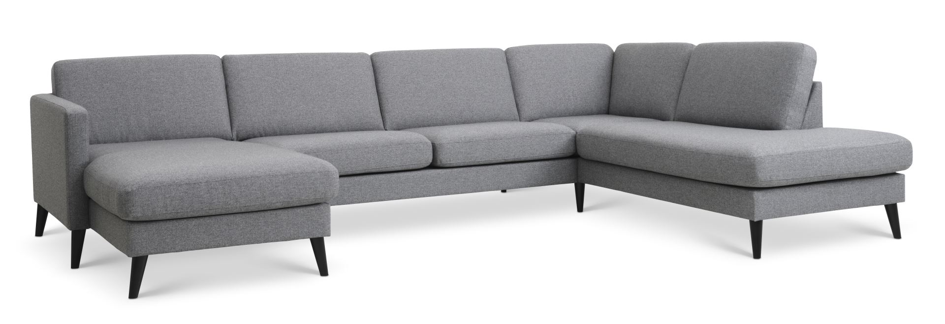 Ask Sæt Sofa Højre Chaiselong Lys Granitgrå Polyester Stof Sort Træ på Afbetaling