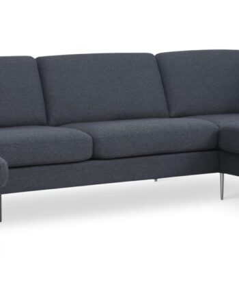 Ask Sæt Sofa Højre Chaiselong Navy Blå Polyester Stof Børstet Aluminium på Afbetaling
