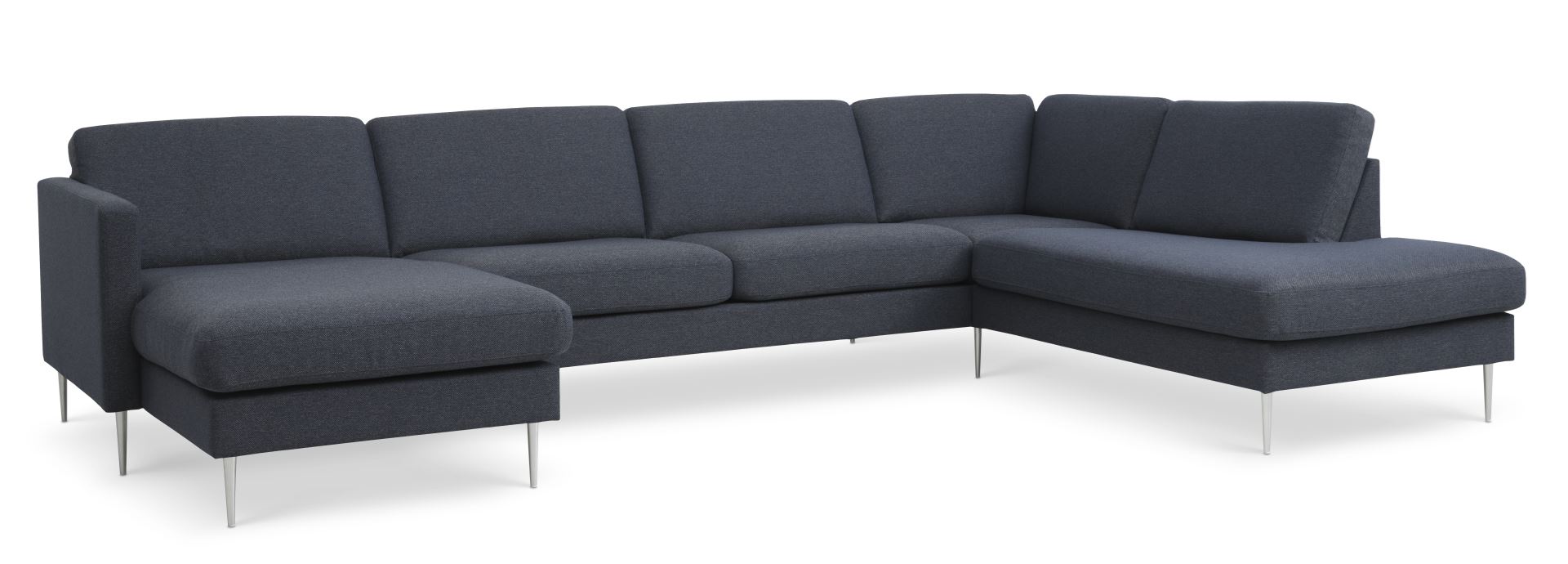 Ask Sæt Sofa Højre Chaiselong Navy Blå Polyester Stof Børstet Aluminium på Afbetaling