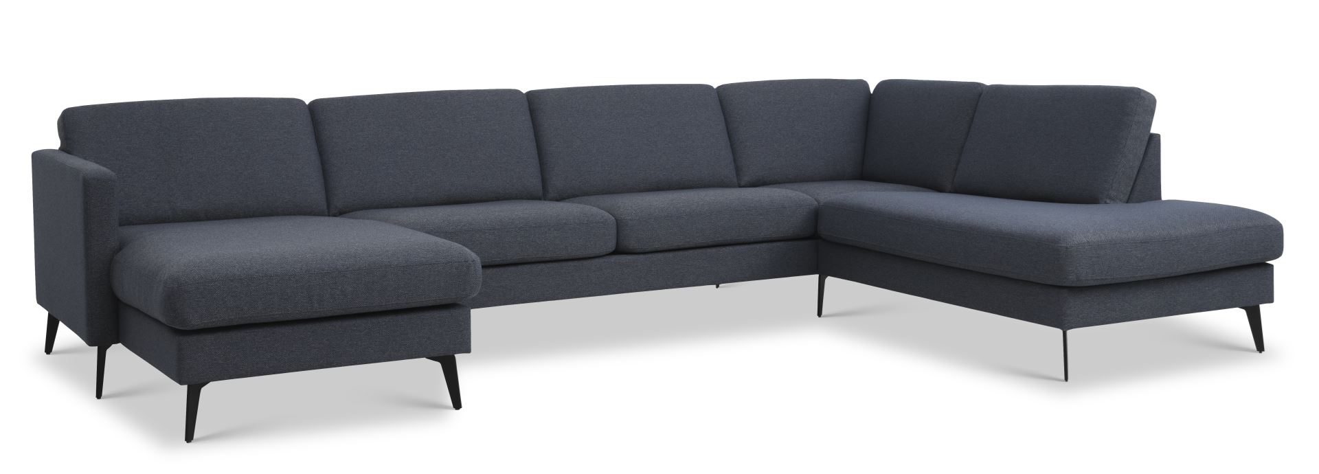 Ask Sæt Sofa Højre Chaiselong Navy Blå Polyester Stof Eiffel Ben på Afbetaling