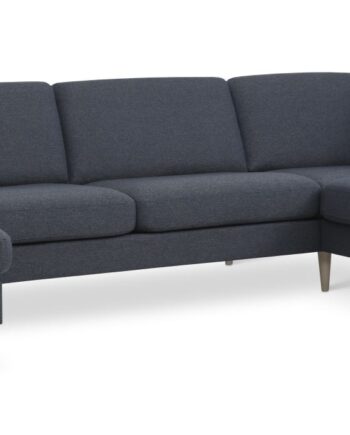 Ask Sæt Sofa Højre Chaiselong Navy Blå Polyester Stof Natur Træ på Afbetaling