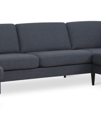 Ask Sæt Sofa Højre Chaiselong Navy Blå Polyester Stof Sort Træ på Afbetaling