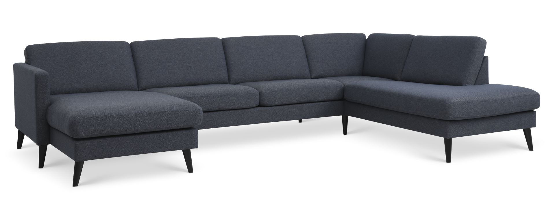 Ask Sæt Sofa Højre Chaiselong Navy Blå Polyester Stof Sort Træ på Afbetaling