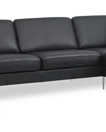 Ask Sæt Sofa Højre Chaiselong Sort Semianilin Læder Børstet Aluminium på Afbetaling
