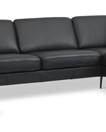 Ask Sæt Sofa Højre Chaiselong Sort Semianilin Læder Eiffel Ben på Afbetaling