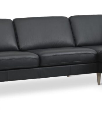 Ask Sæt Sofa Højre Chaiselong Sort Semianilin Læder Natur Træ på Afbetaling