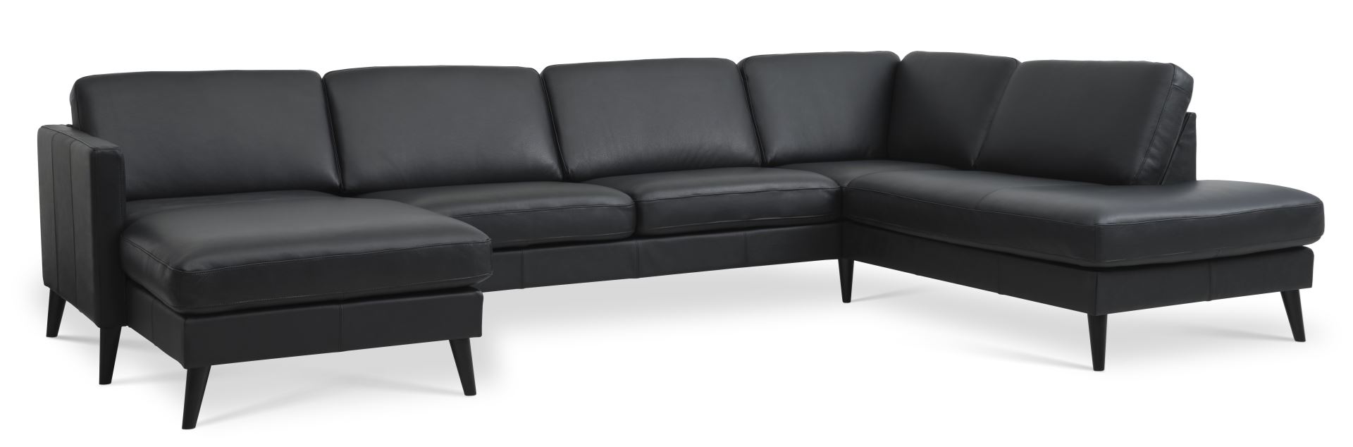 Ask Sæt Sofa Højre Chaiselong Sort Semianilin Læder Sort Træ på Afbetaling