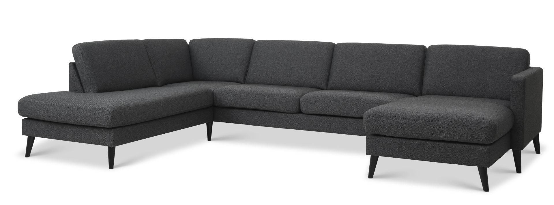 Ask Sæt Sofa Venstre Chaiselong Antracitgrå Polyester Stof Sort Træ på Afbetaling