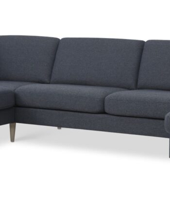 Ask Sæt Sofa Venstre Chaiselong Navy Blå Polyester Stof Natur Træ på Afbetaling