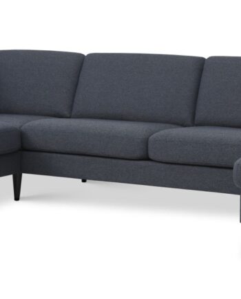 Ask Sæt Sofa Venstre Chaiselong Navy Blå Polyester Stof Sort Træ på Afbetaling