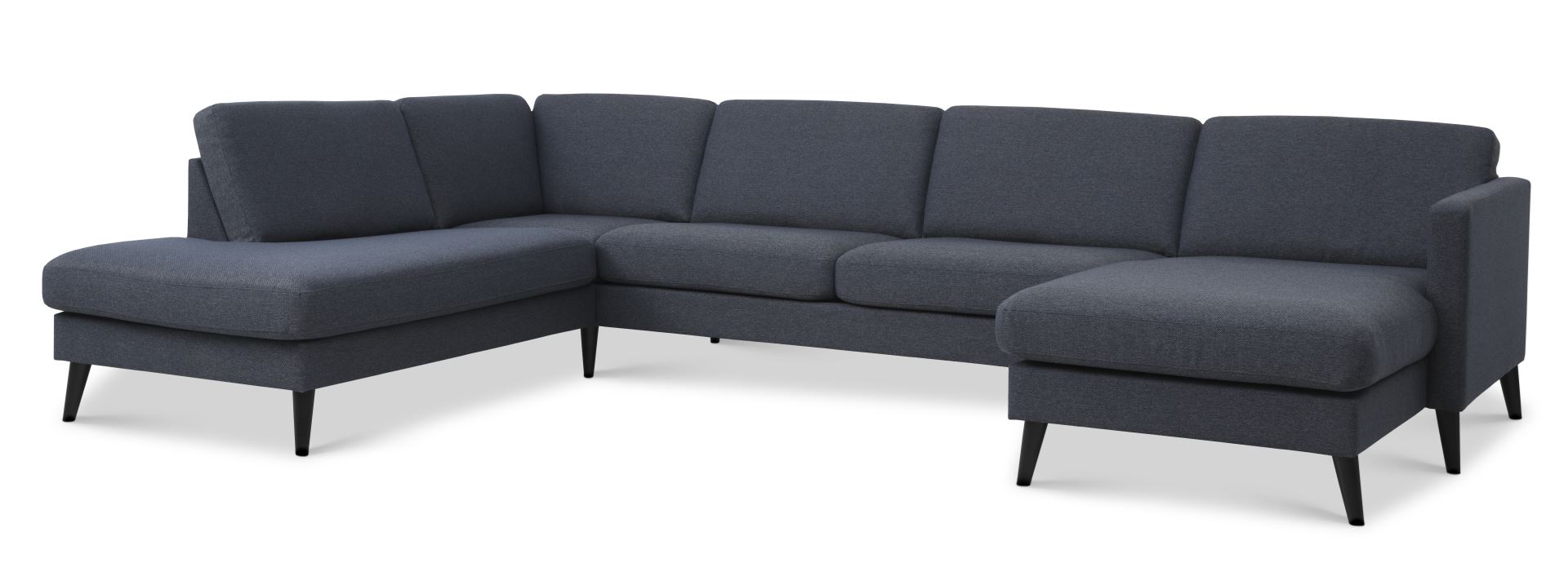 Ask Sæt Sofa Venstre Chaiselong Navy Blå Polyester Stof Sort Træ på Afbetaling