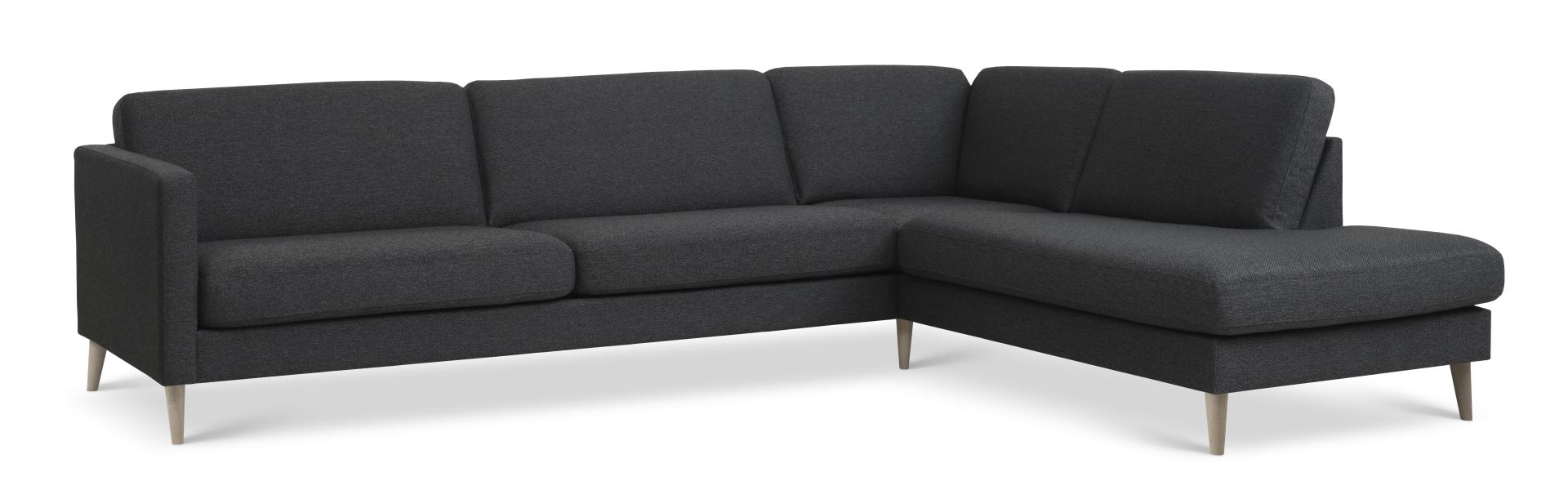 Ask Sæt Stor Sofa Højre Chaiselong Antracitgrå Polyester Stof Natur Træ på Afbetaling