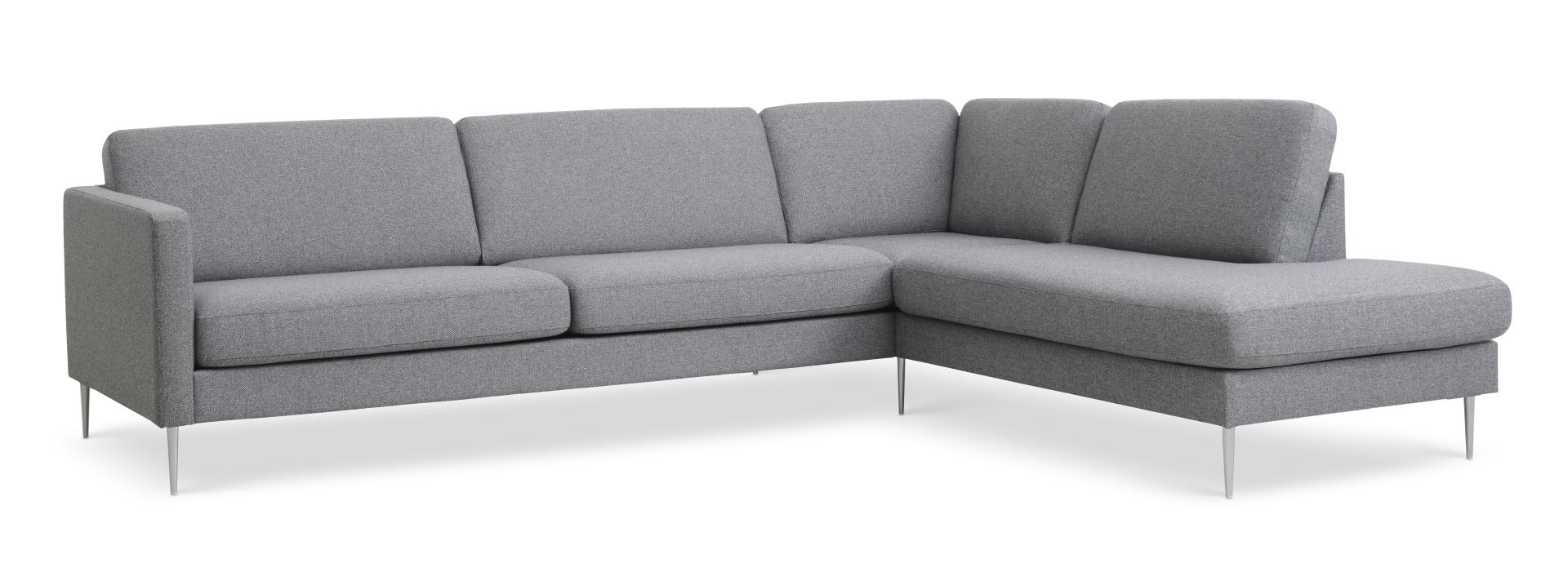 Ask Sæt Stor Sofa Højre Chaiselong Lys Granitgrå Polyester Stof Børstet Aluminium på Afbetaling