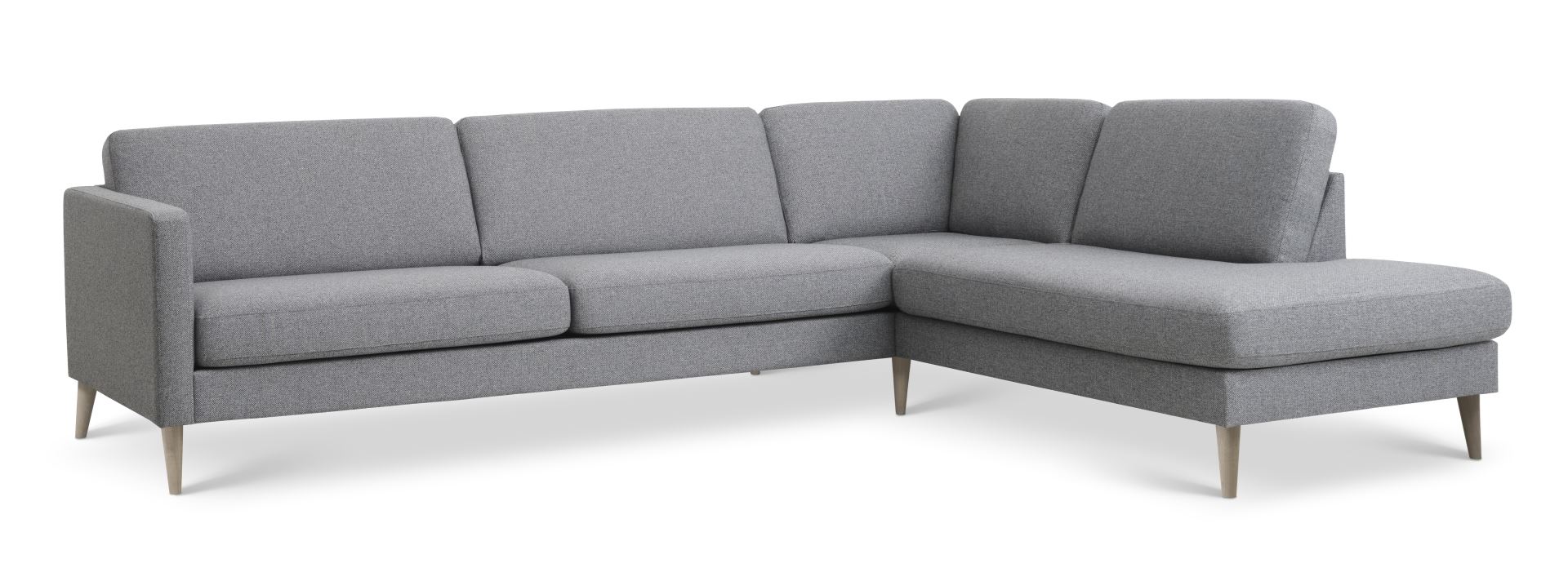 Ask Sæt Stor Sofa Højre Chaiselong Lys Granitgrå Polyester Stof Natur Træ på Afbetaling