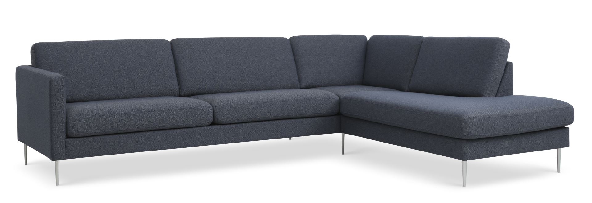 Ask Sæt Stor Sofa Højre Chaiselong Navy Blåt Polyester Stof Børstet Aluminium på Afbetaling