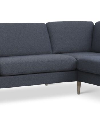 Ask Sæt Stor Sofa Højre Chaiselong Navy Blåt Polyester Stof Natur Træ på Afbetaling