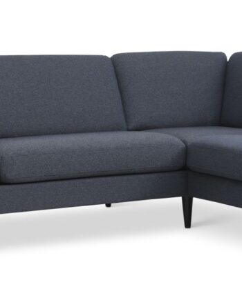 Ask Sæt Stor Sofa Højre Chaiselong Navy Blåt Polyester Stof Sort Træ på Afbetaling