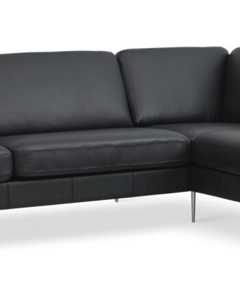 Ask Sæt Stor Sofa Højre Chaiselong Sort Semianilin Læder Børstet Aluminium på Afbetaling