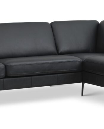 Ask Sæt Stor Sofa Højre Chaiselong Sort Semianilin Læder Eiffel Ben på Afbetaling