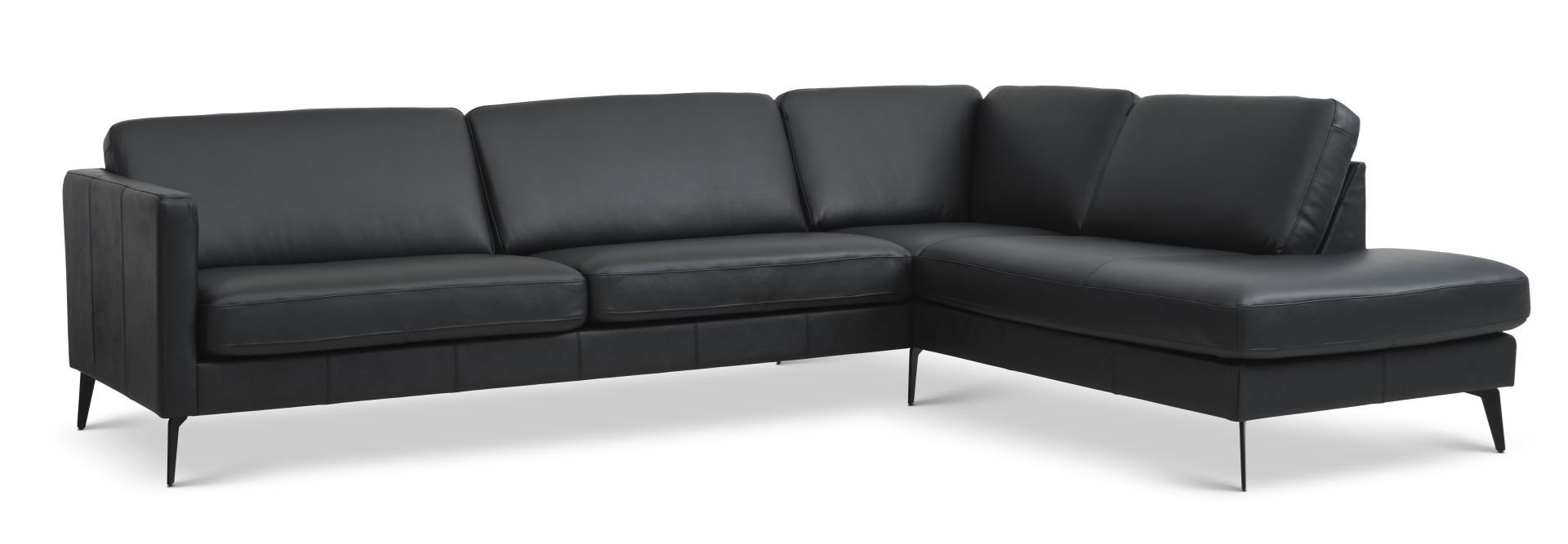 Ask Sæt Stor Sofa Højre Chaiselong Sort Semianilin Læder Eiffel Ben på Afbetaling