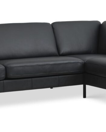 Ask Sæt Stor Sofa Højre Chaiselong Sort Semianilin Læder Sort Metal på Afbetaling