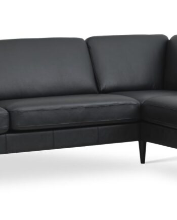 Ask Sæt Stor Sofa Højre Chaiselong Sort Semianilin Læder Sort Træ på Afbetaling