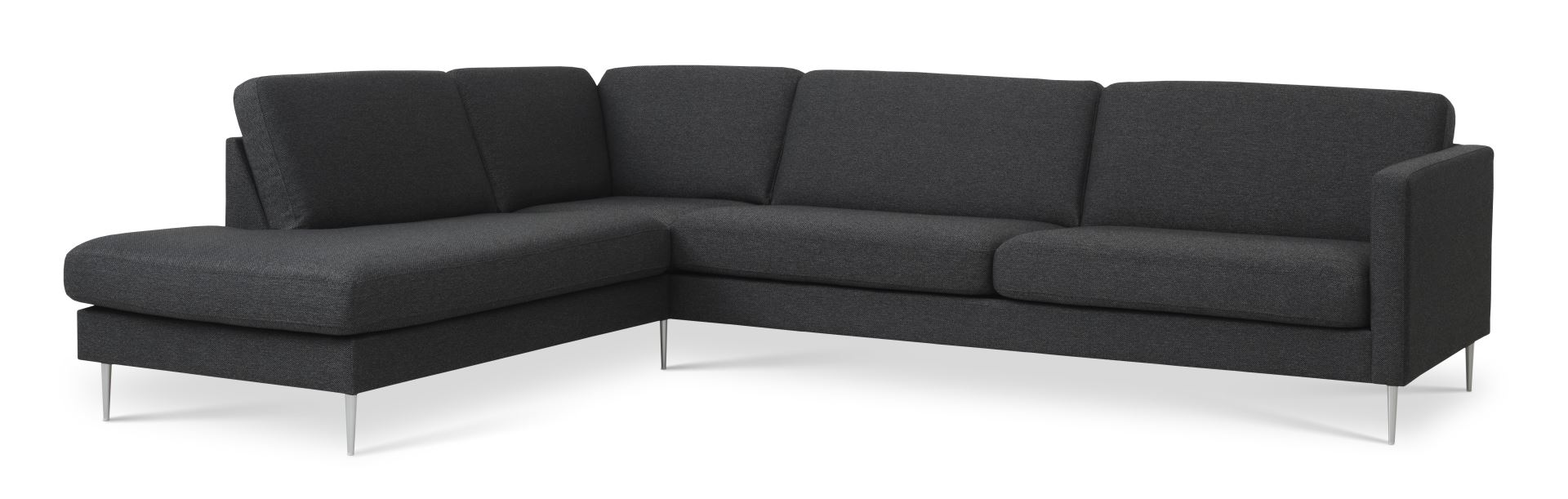 Ask Sæt Stor Sofa Venstre Chaiselong Antracitgrå Polyester Stof Børstet Aluminium på Afbetaling